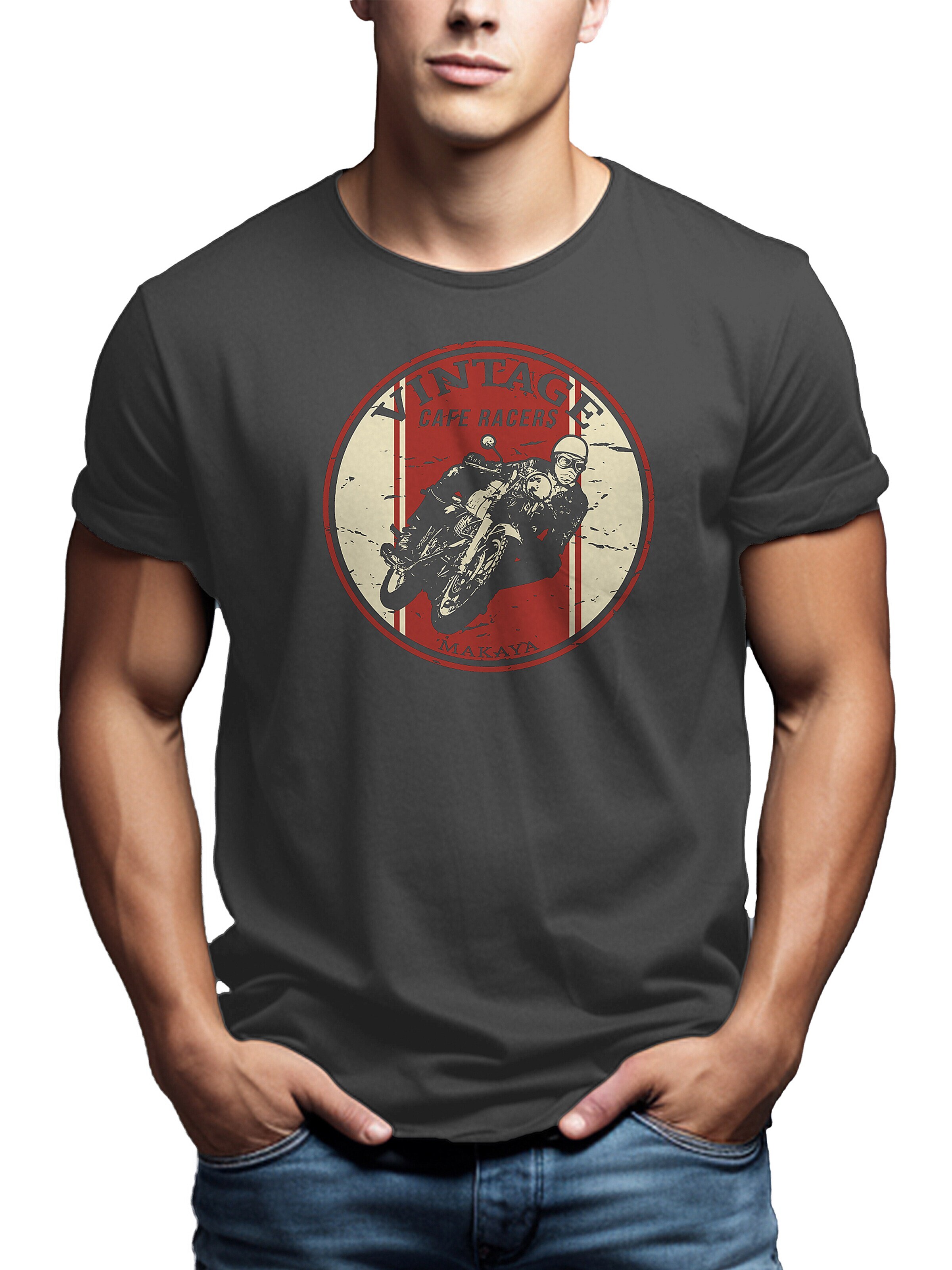 MAKAYA Shirt 'Biker im Kreis' in Grey