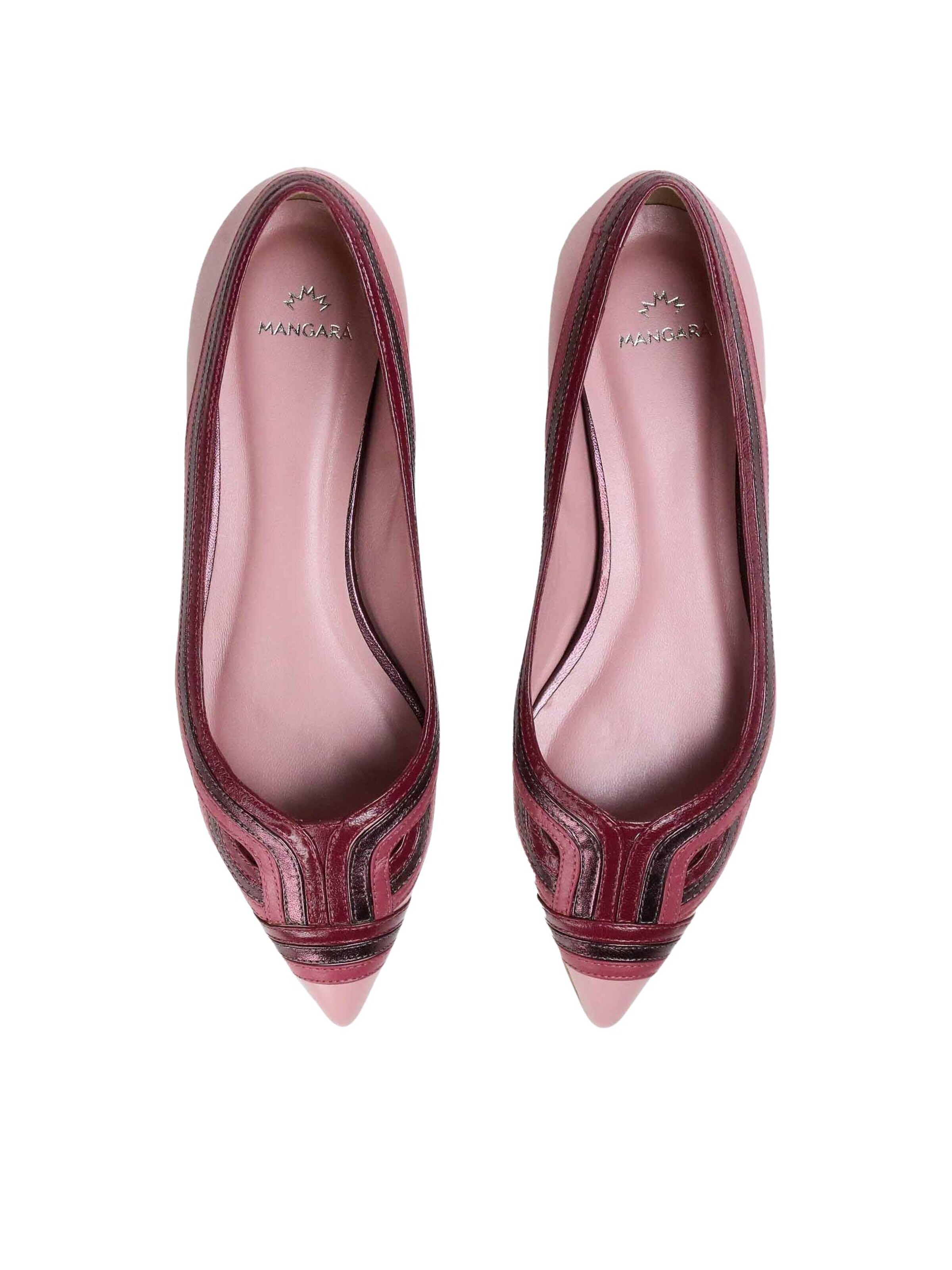 Mangara Atelier Ballerina 'Begonia Damen Ballerinas Leder Rose Flach Gestreift' in Roze