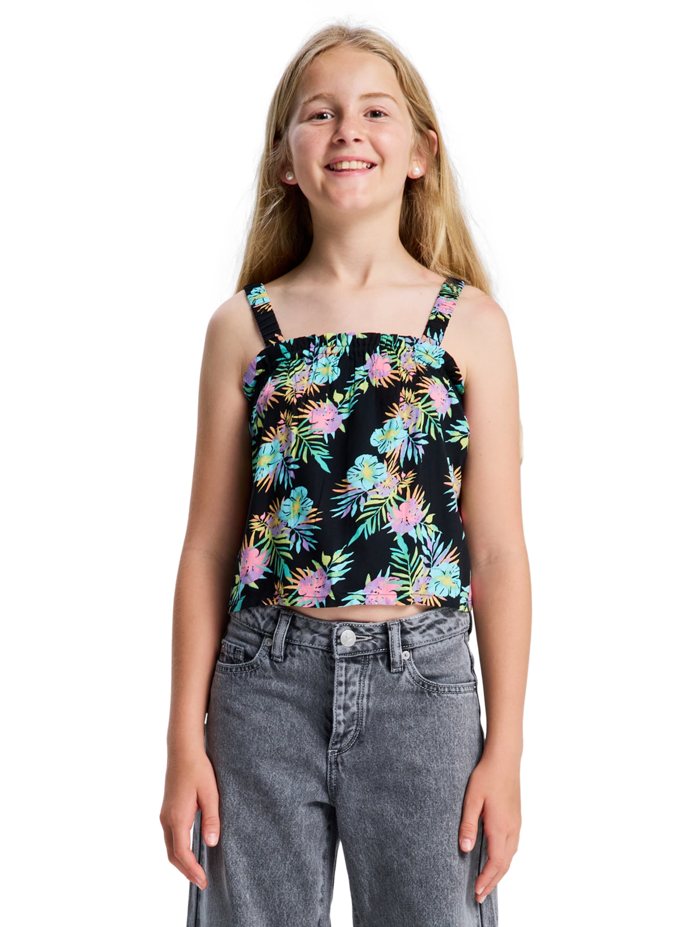 ROXY Top 'Tropical Swing' in Black: front