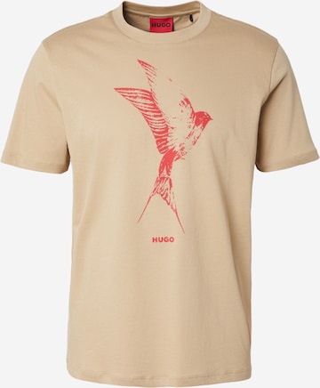 HUGO T-shirt 'Duhorse' i beige: framsida