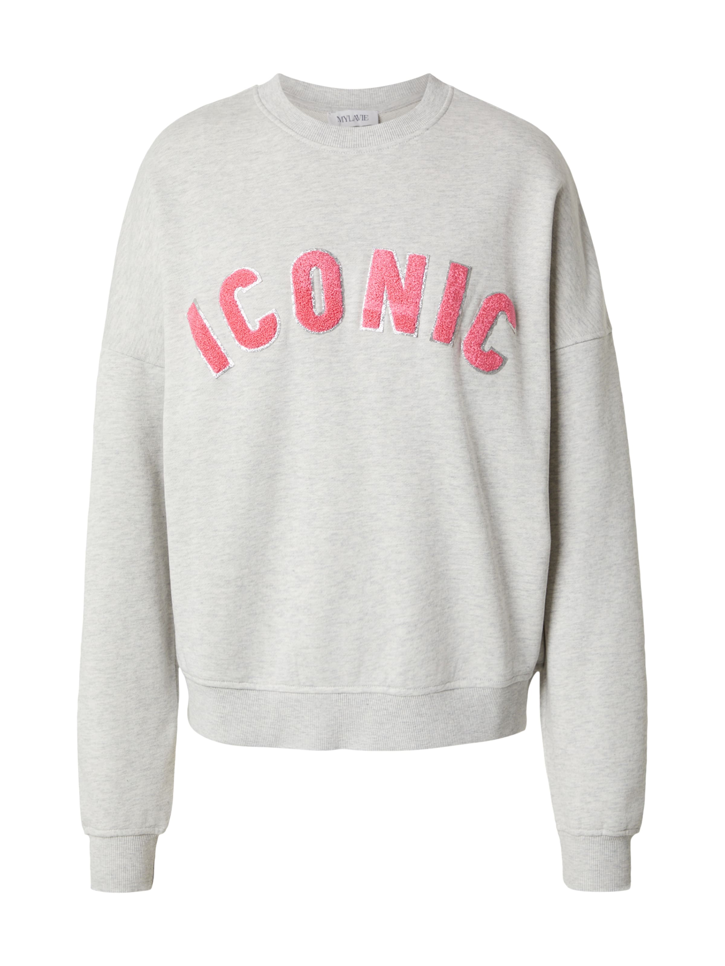 MYLAVIE by Sarah Harrison Свитшот 'CREW NECK WITH GLITTER COLLEGE LETTERS' в Серый: спереди