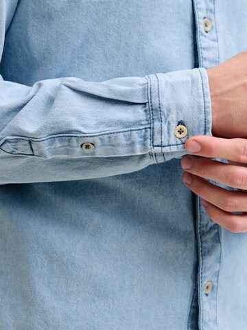 JACK & JONES Slim fit Button Up Shirt 'JJESTANLEY' in Blue