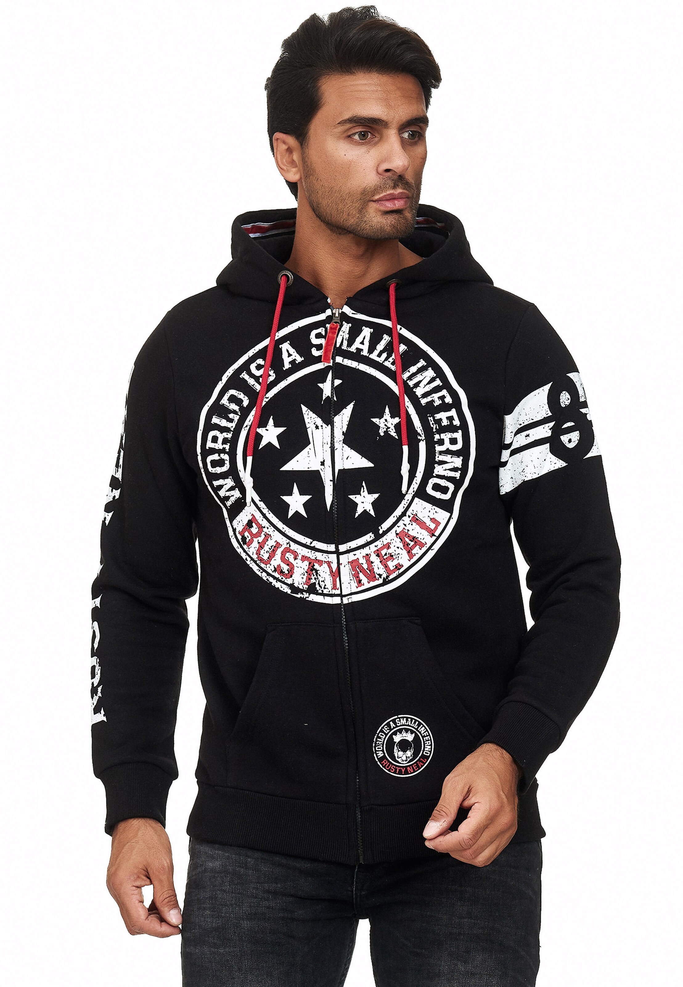 Rusty Neal Sweatjacke in Schwarz: Vorderseite