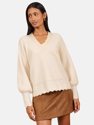 Pull-over love & roses en beige : devant