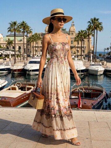 JIORO Sommerkleid 'BAROQUE FLOWERS'‌ in Beige: Vorderseite