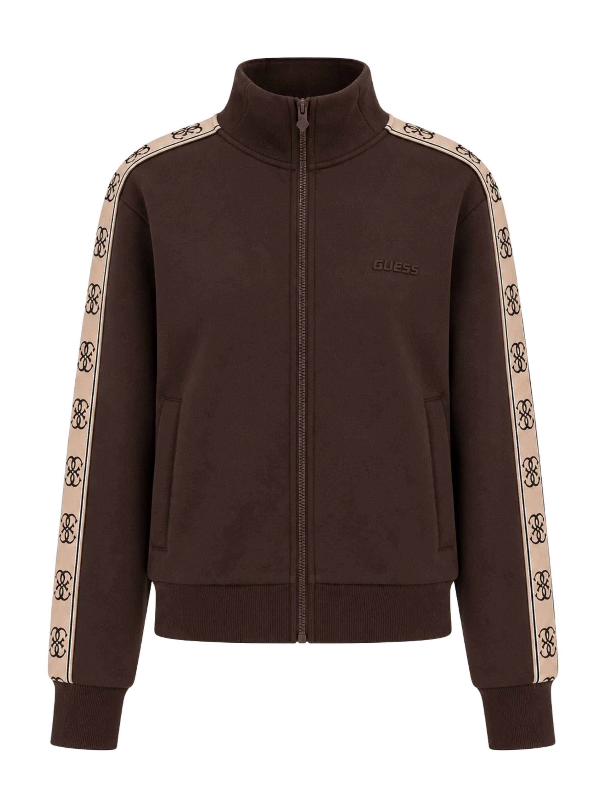 GUESS - Sudadera con cremallera en marrón: frente
