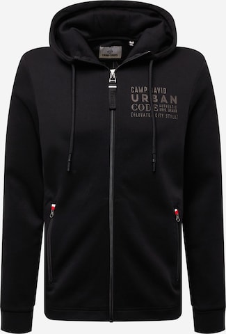 CAMP DAVID Zip-Up Hoodie in Black: front