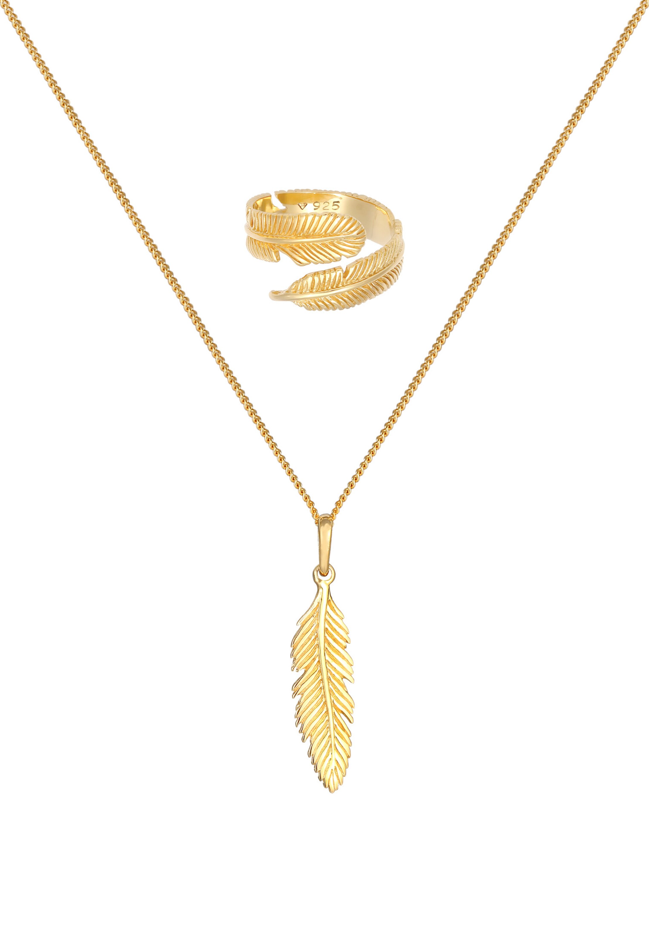 ELLI Schmuckset Feder in Gold