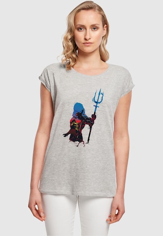 ABSOLUTE CULT Shirt 'Aquaman - Battle Silhouette' in Grijs: voorkant