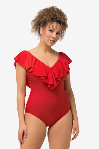 Ulla Popken Triangle Swimsuit in Red: front