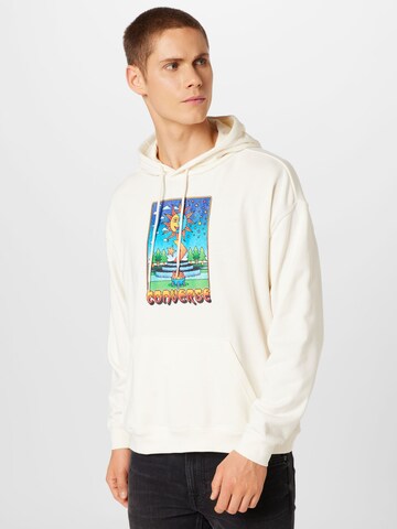 CONVERSE - Sweatshirt 'DAY NIGHT CAMPFIRE' em branco: frente