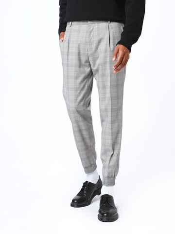 HUGO Tapered Pleat-Front Pants 'Fento' in Grey: front