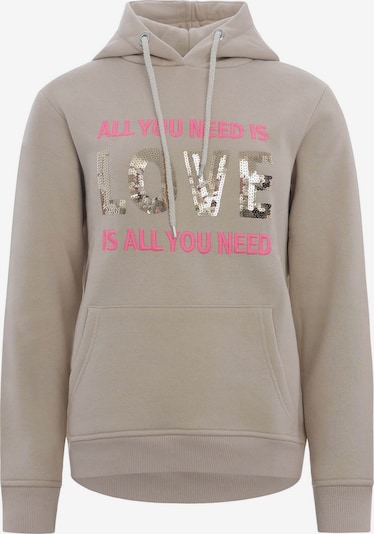 Zwillingsherz Sweatshirt 'Love is all you need' i mörkbeige / guld / pitaya, Produktvy
