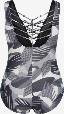 Ulla Popken Bralette Swimsuit 'Camo' in Grey