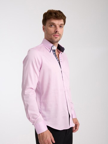 Coupe slim Chemise business 'Marco Polo Iconic Satin Man Shirt White' 7Camicie en rose