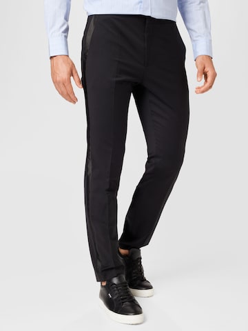 HUGO Red Regular Trousers with creases 'Hesten' in Black: front