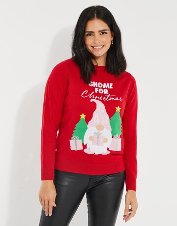 Threadbare Pullover 'Christmas Jumper Gnome' in Rot: Vorderseite