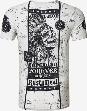 Rusty Neal T-Shirt mit Oil Washed Skull All Over Front Print in Grau