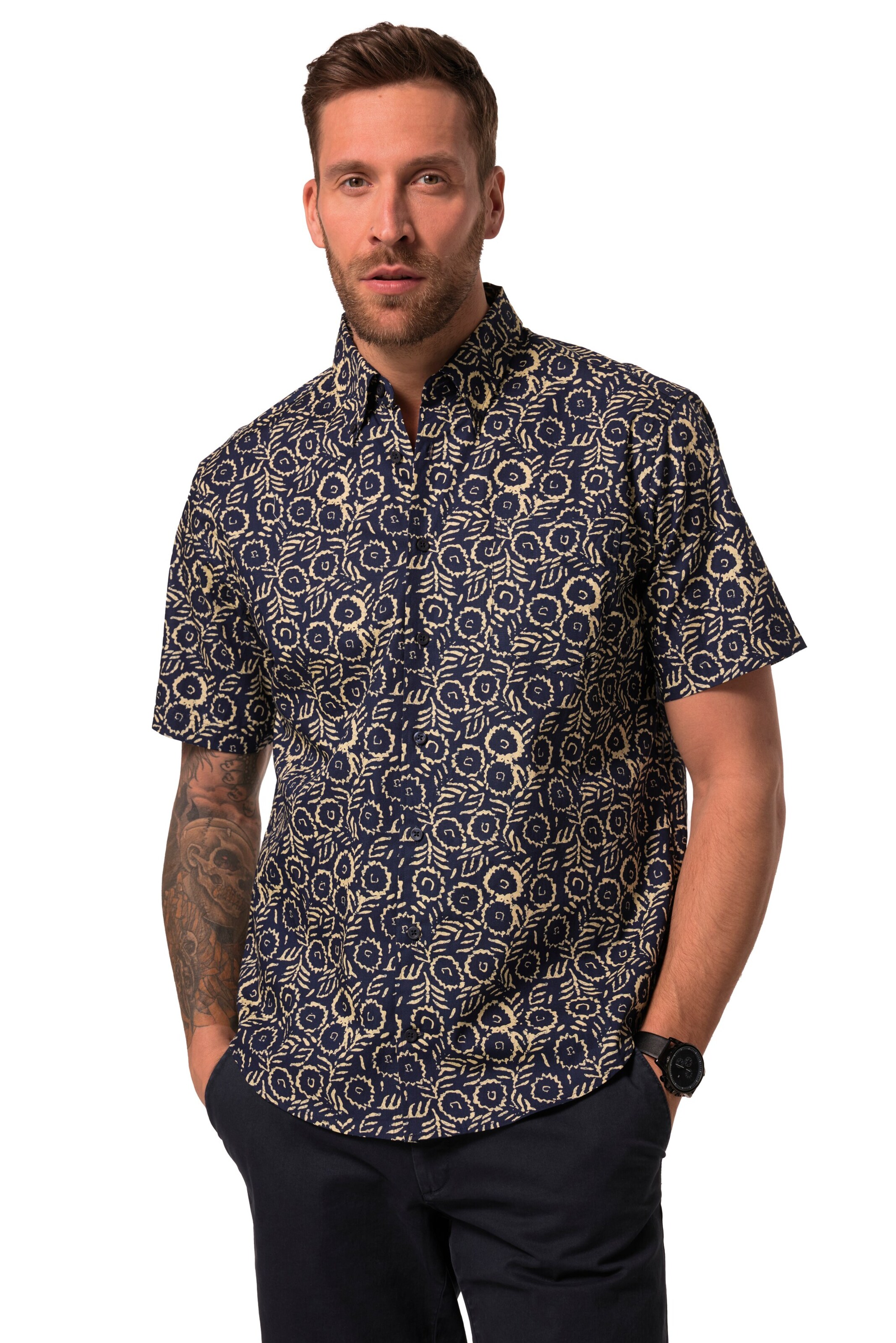 JP1880 Regular fit Overhemd in Blauw: voorkant