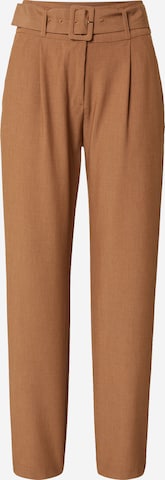 VILA Regular Pleat-Front Pants 'BILYANA' in Brown: front