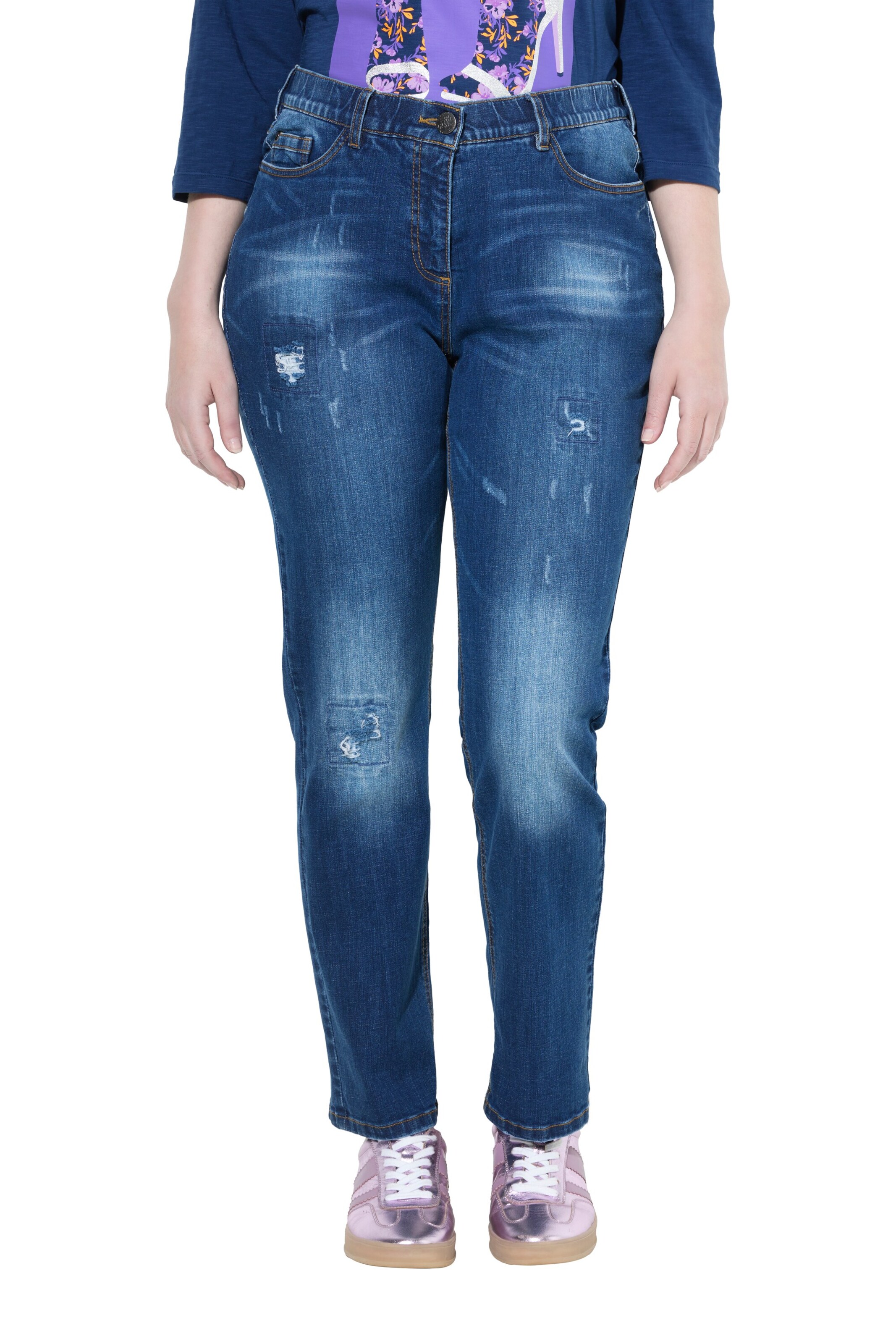 Ulla Popken Flared Jeans in Blauw: voorkant