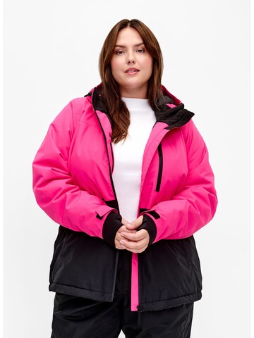 Zizzi Winter Jacket 'Msnowing' in Pink: front