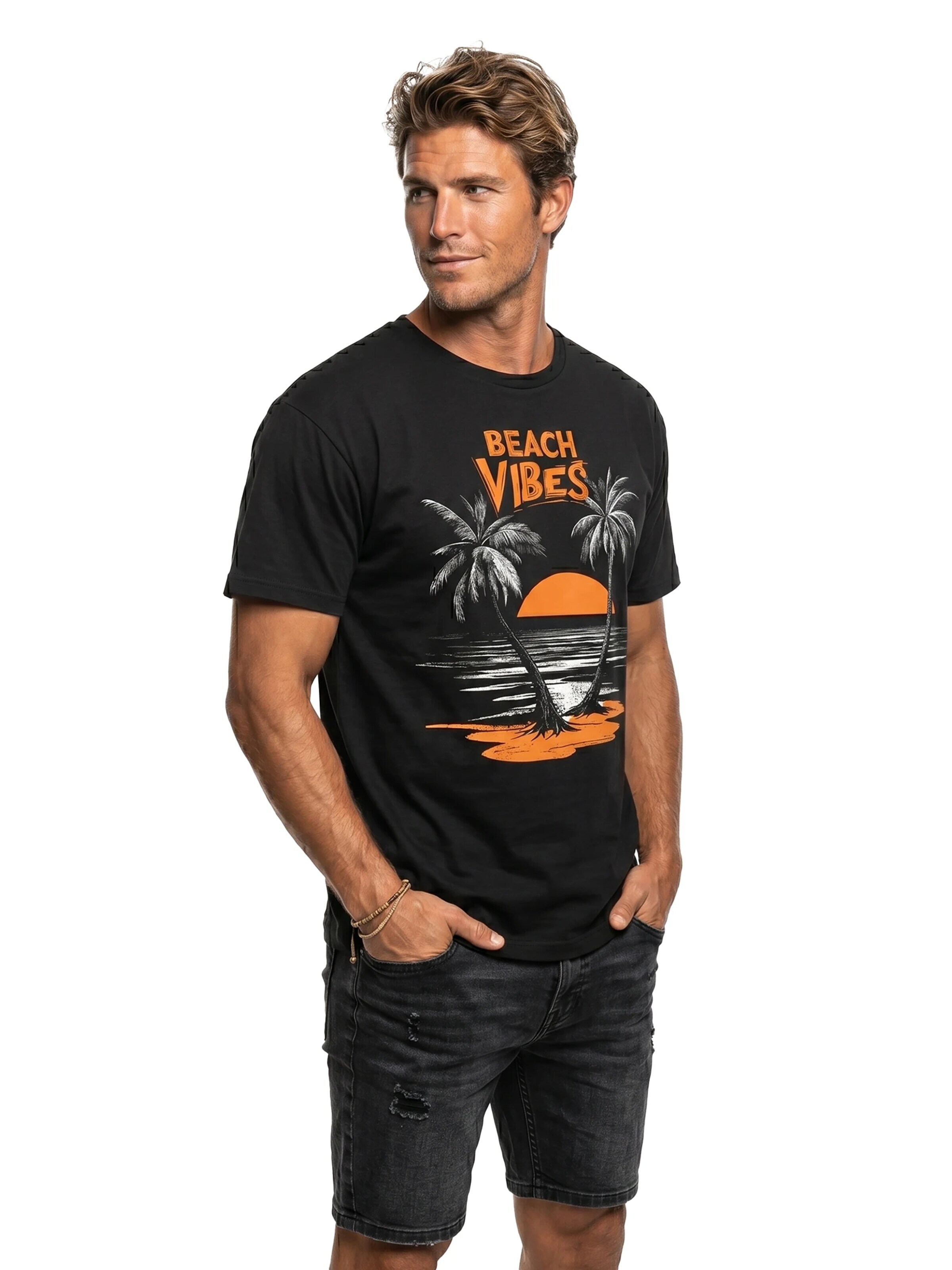 MAKAYA Shirt 'Beach Vibes' in Black