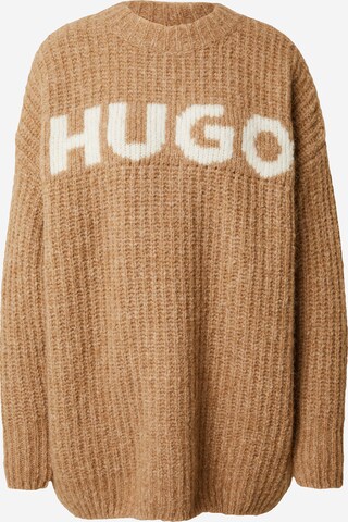 HUGO Oversized trui in Bruin: voorkant