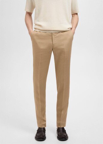 MANGO MAN Slim fit Pleated Pants 'Amalfi' in Beige: front