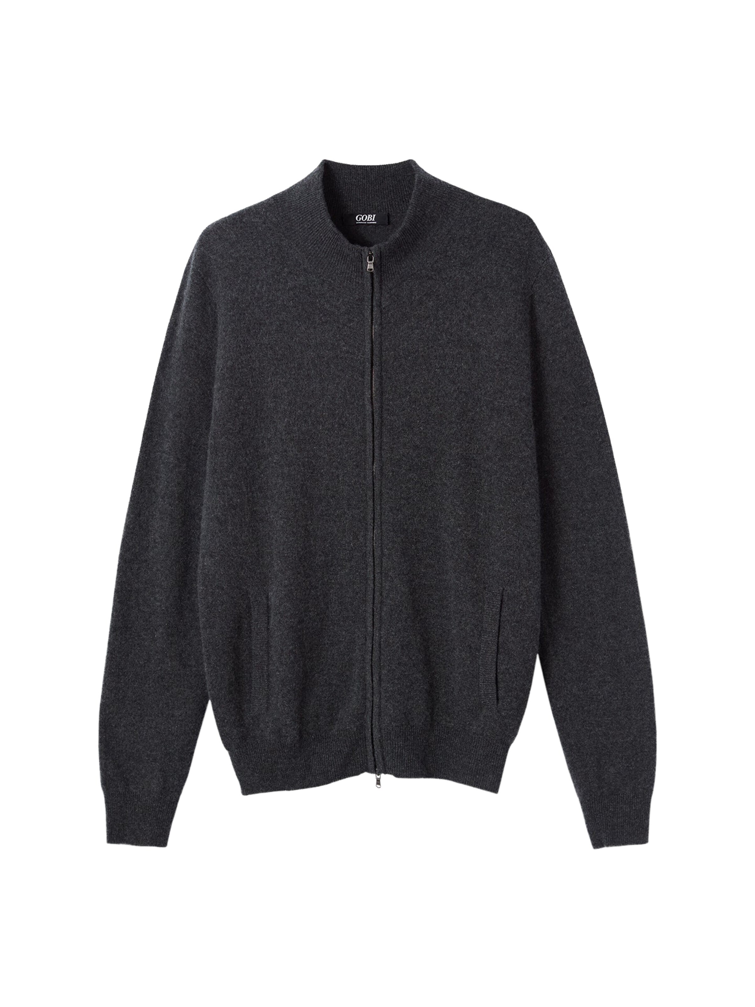 GOBI Cashmere Kardigan 'Men's Essential Full-Zip Cashmere Cardigan' – šedá: přední strana