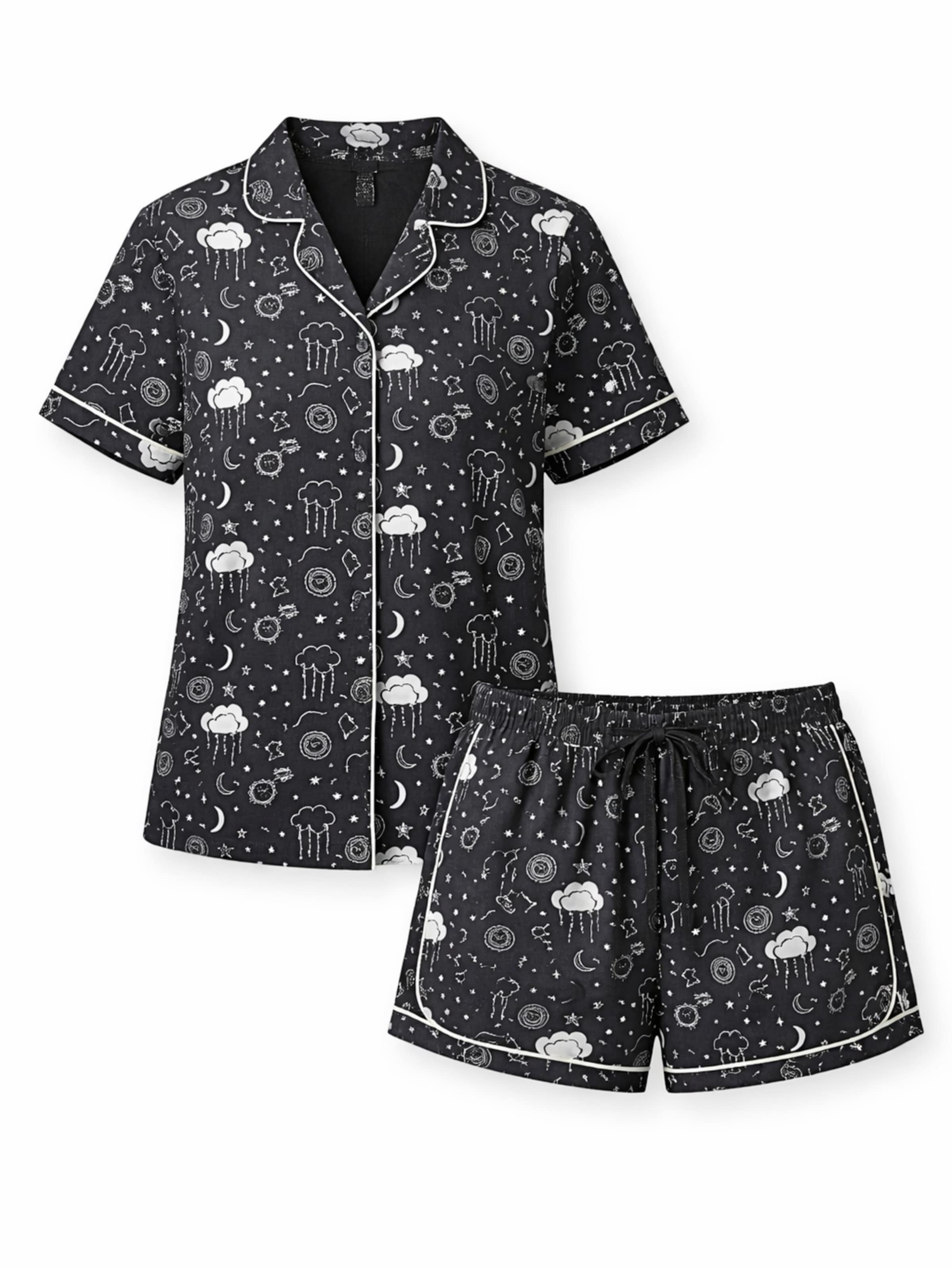 LEAFLETIC - Pijama de pantalón corto 'Leafletic Women’s Printed Night Wear Short Set' en negro: frente