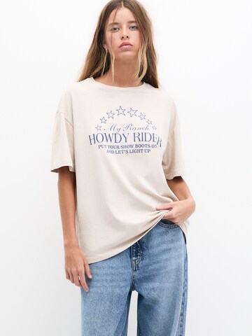T-shirt oversize Pull&Bear en beige : devant