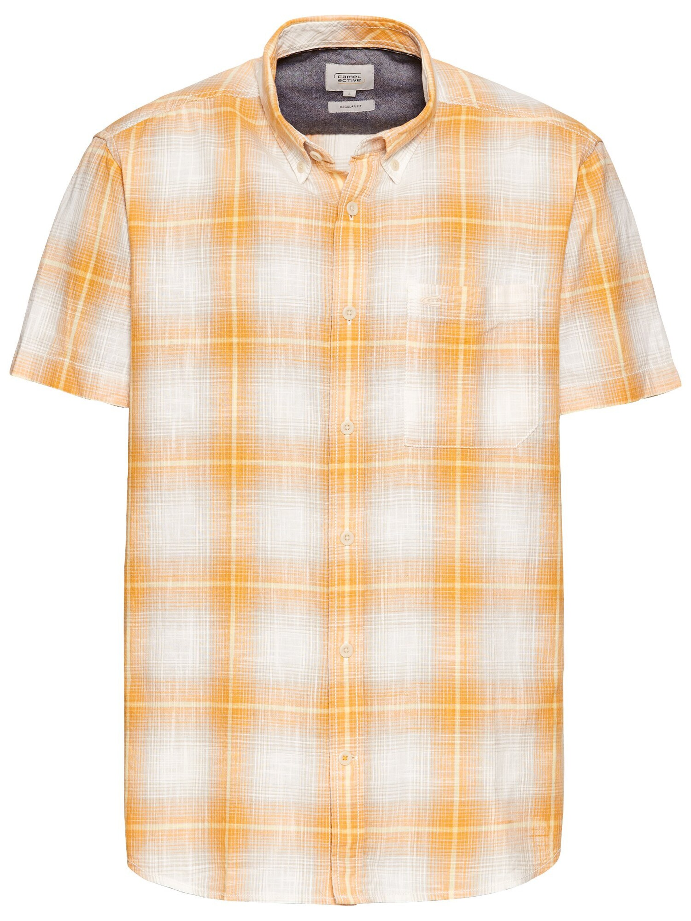 CAMEL ACTIVE Kariertes Kurzarmhemd aus reiner Baumwolle in Orange: Vorderseite