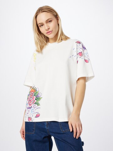 Ed Hardy Shirts 'Raining Roses' i hvid: forside