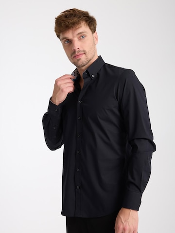 Slim fit Camicia business 'Leonardo Sport Poplin Stretch Man Shirt Black' di 7Camicie in nero