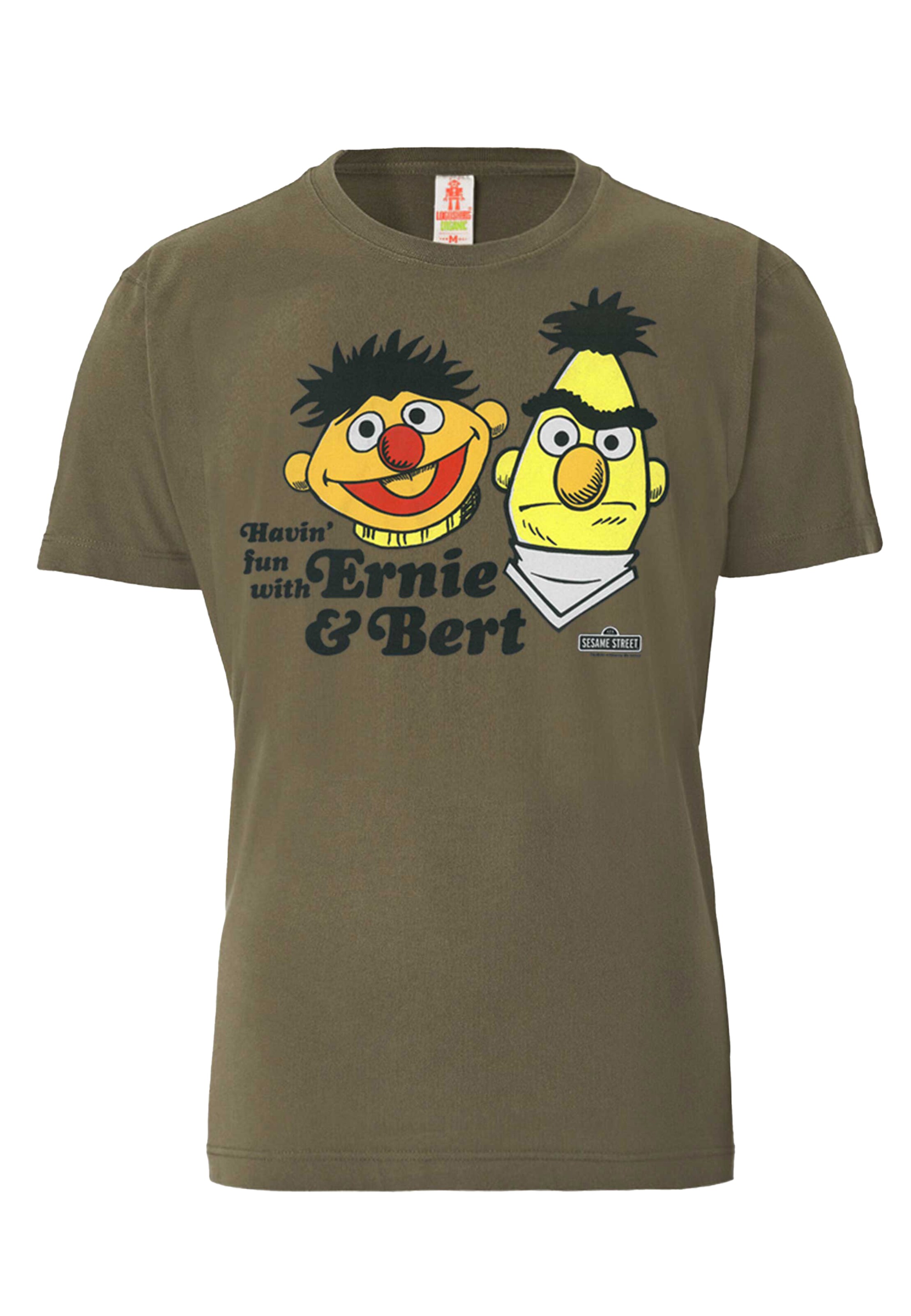 LOGOSHIRT Shirt 'Sesamstrasse - Ernie & Bert | Havin' Fun' in Green: front
