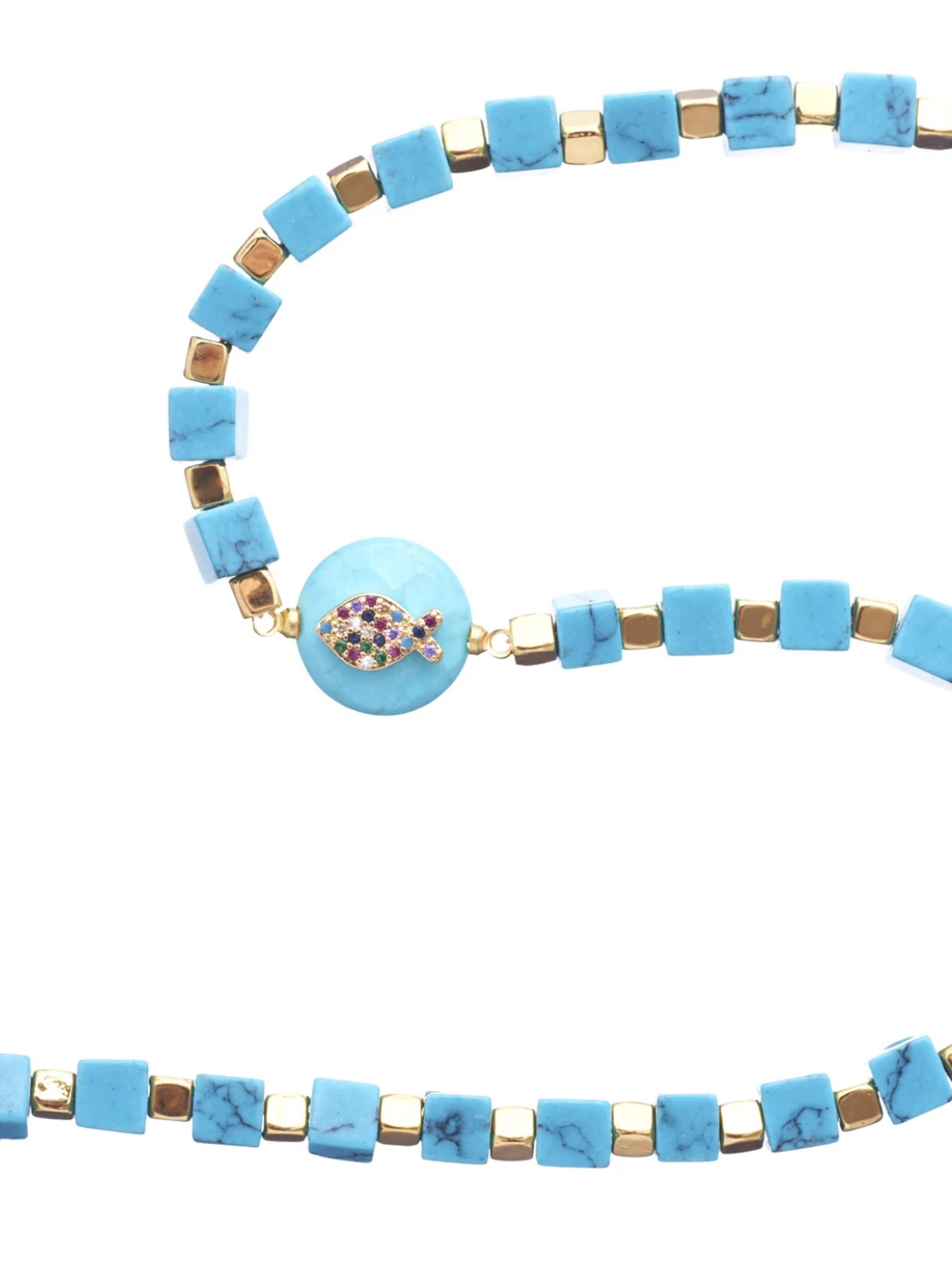 THE GEM STORIES JEWELRY - Cadena 'Turquoise Cubes Necklace with Fish Element' en azul