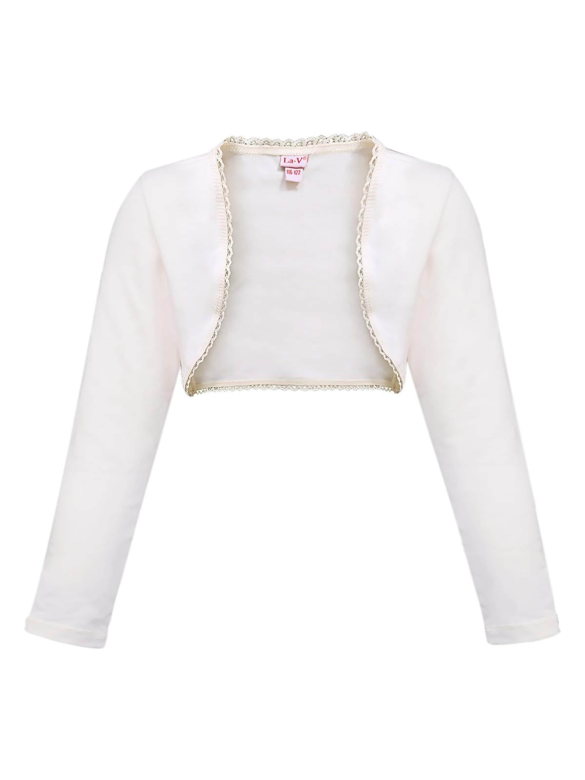 La V Bodywarmer 'Bolero met kant kraag' in Beige: voorkant