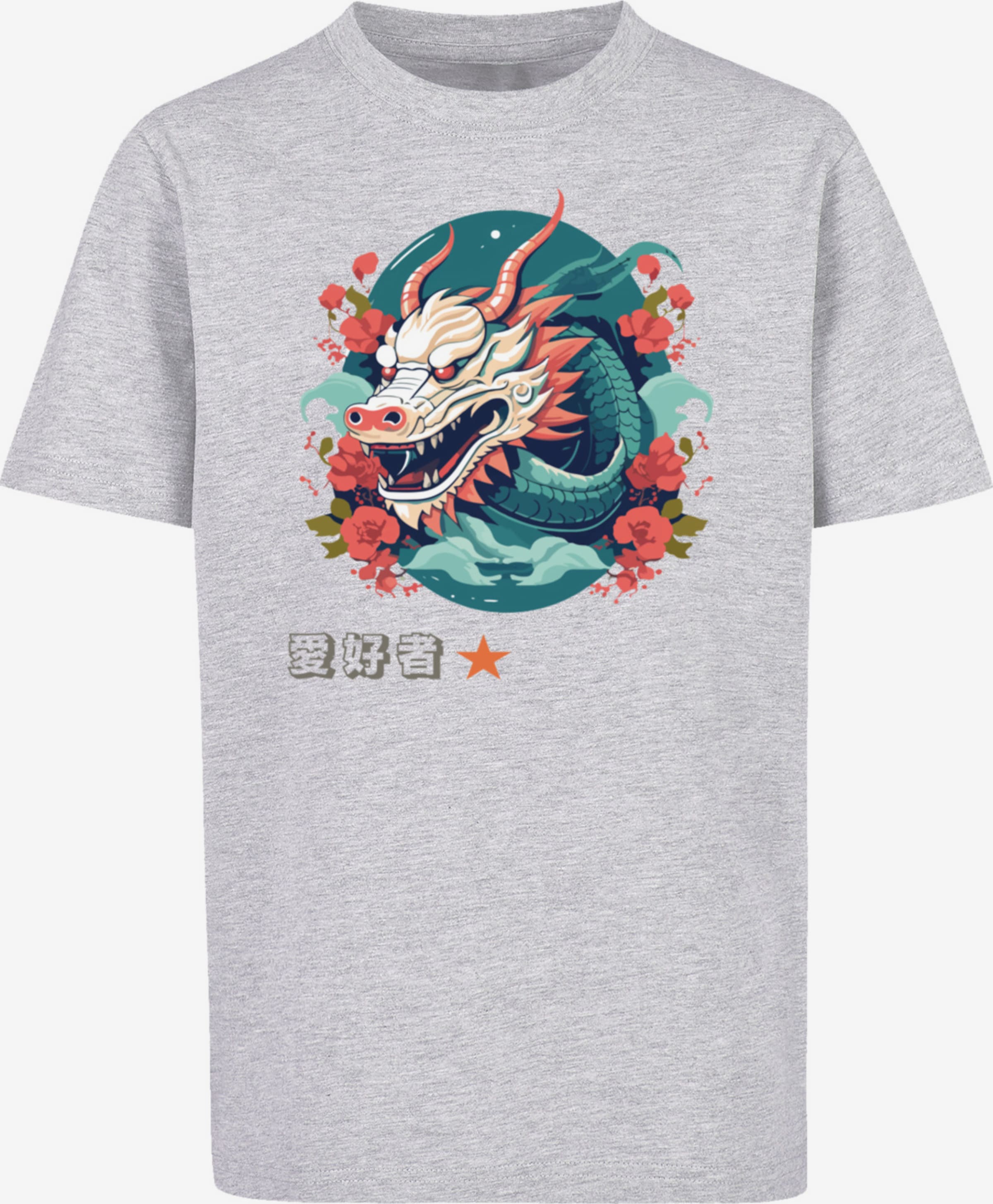 F4NT4STIC Shirt 'Drache mit Blumen' in Grau | ABOUT YOU