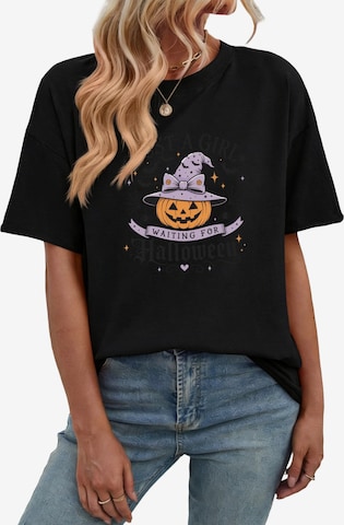 T-shirt 'Women's Oversized Short-Sleeve T-Shirt with Halloween Ghosts Print' GORHEY en noir : devant