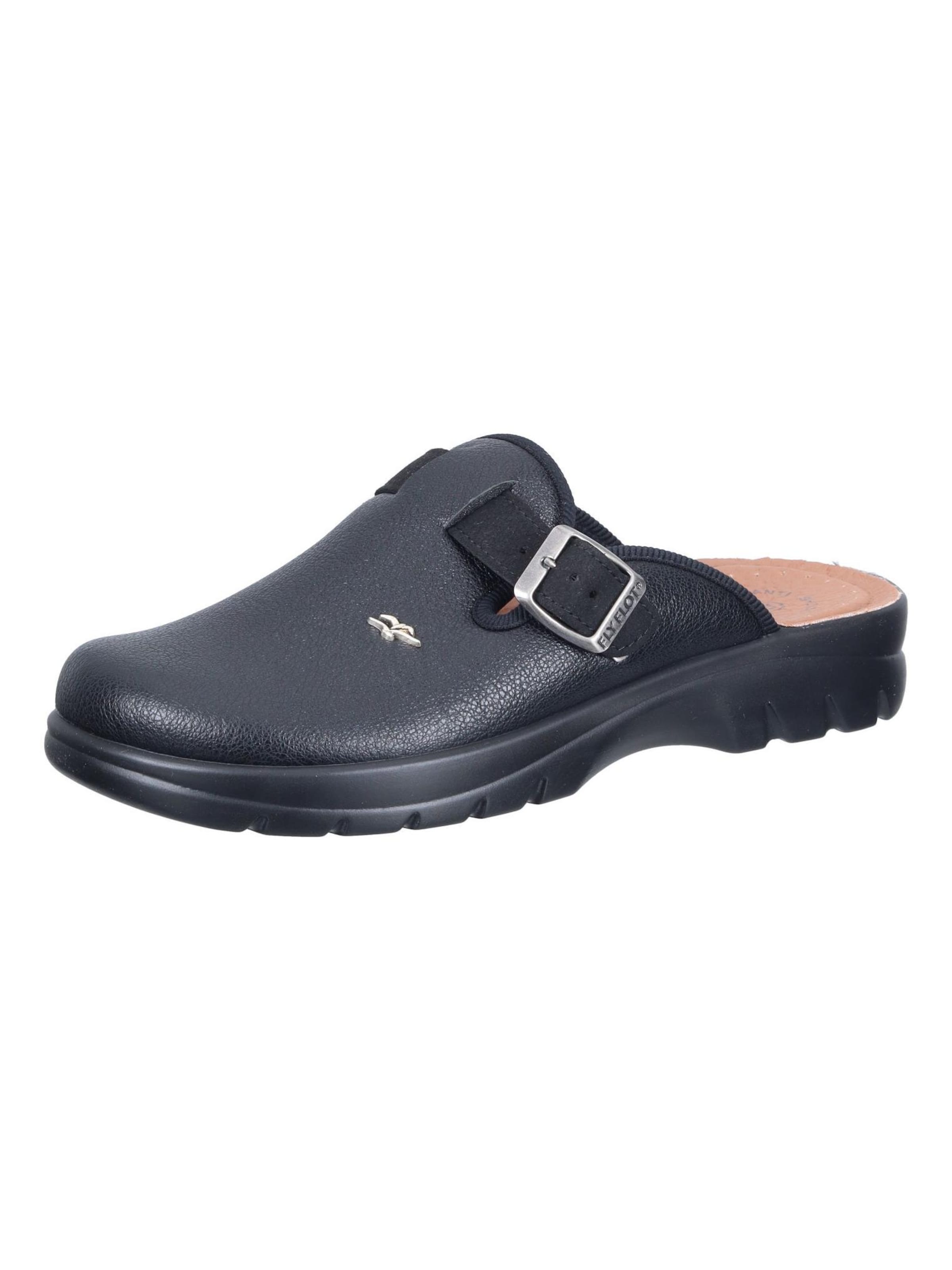 FLY FLOT Clogs in Black: front