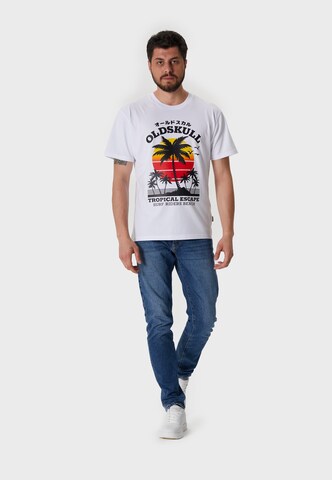Oldskull Shirt 'Wrldvibe Palmtee' in White