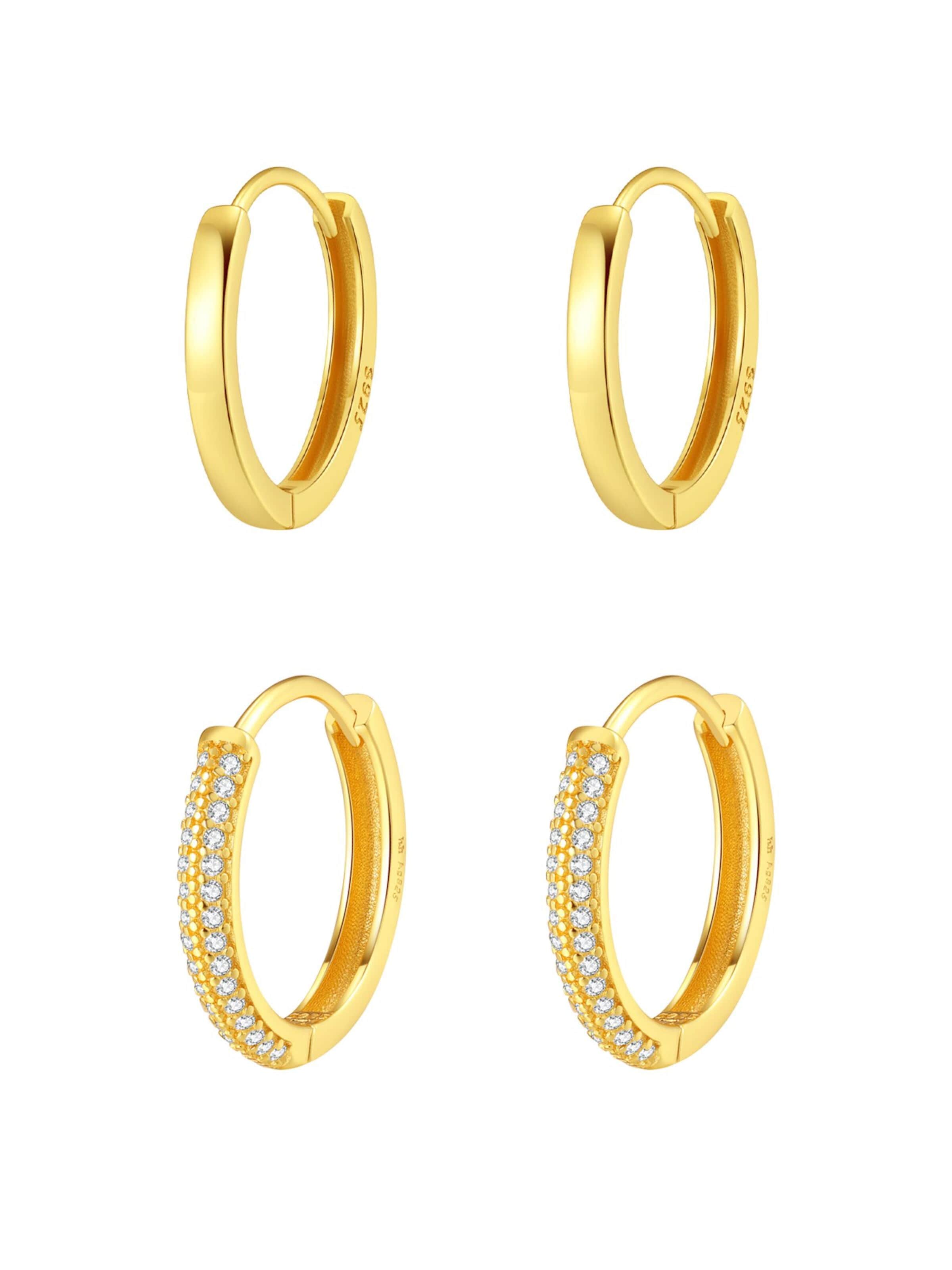 Boucles d'oreilles 'Double Gemstone and Classic Band Hoop Set' Hey Happiness en or : devant