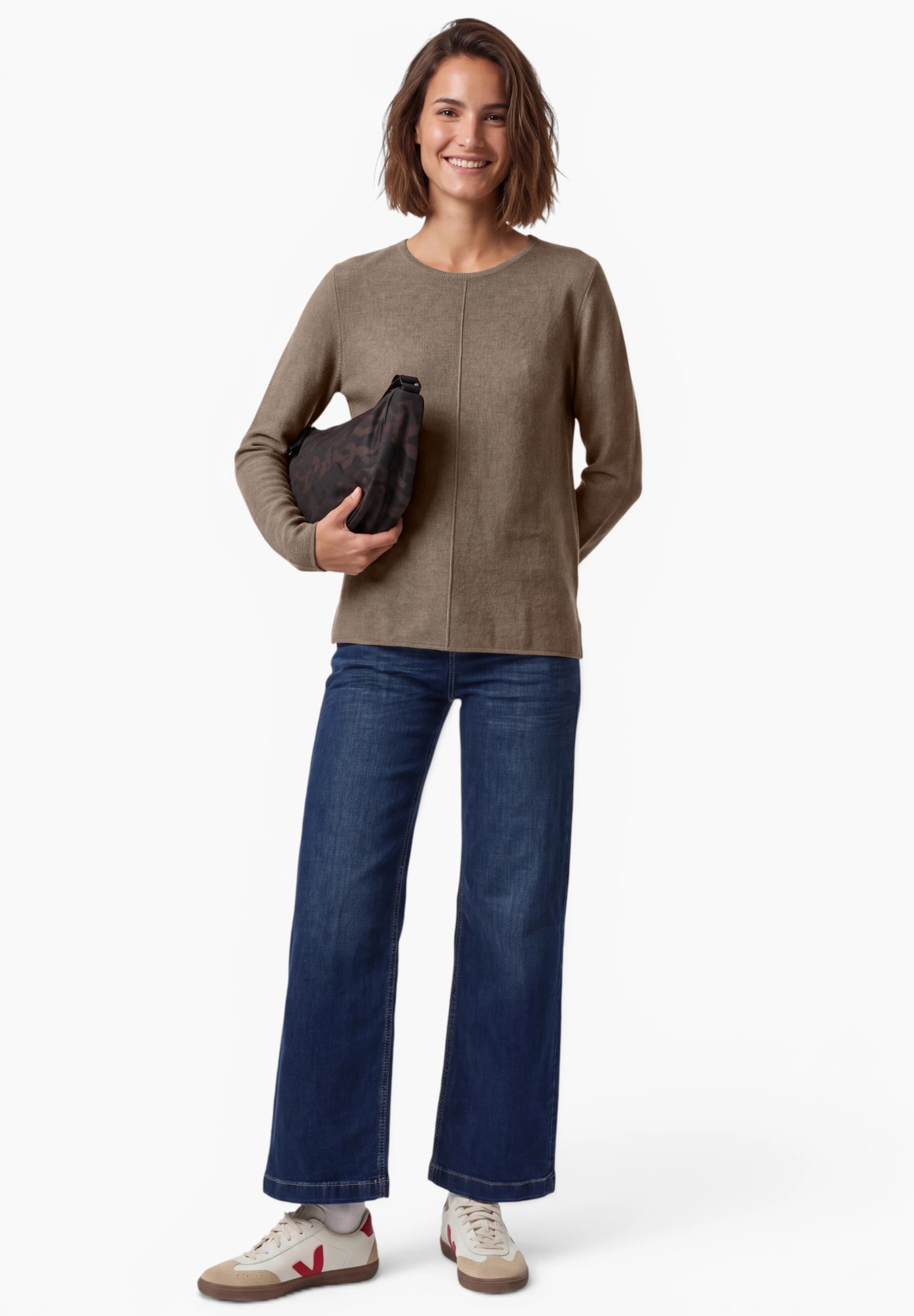 CECIL Langarm Pullover mit Rundhals und Struktur in Braun