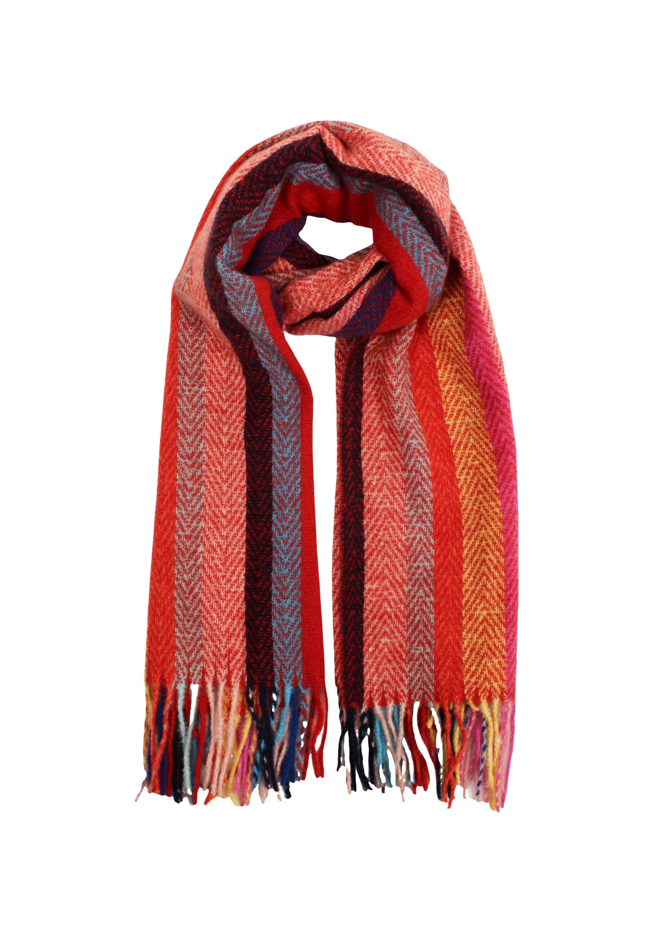SAMAYA Kuschelig weicher Webschal 'Simmon' mit Streifen in Rot: Vorderseite