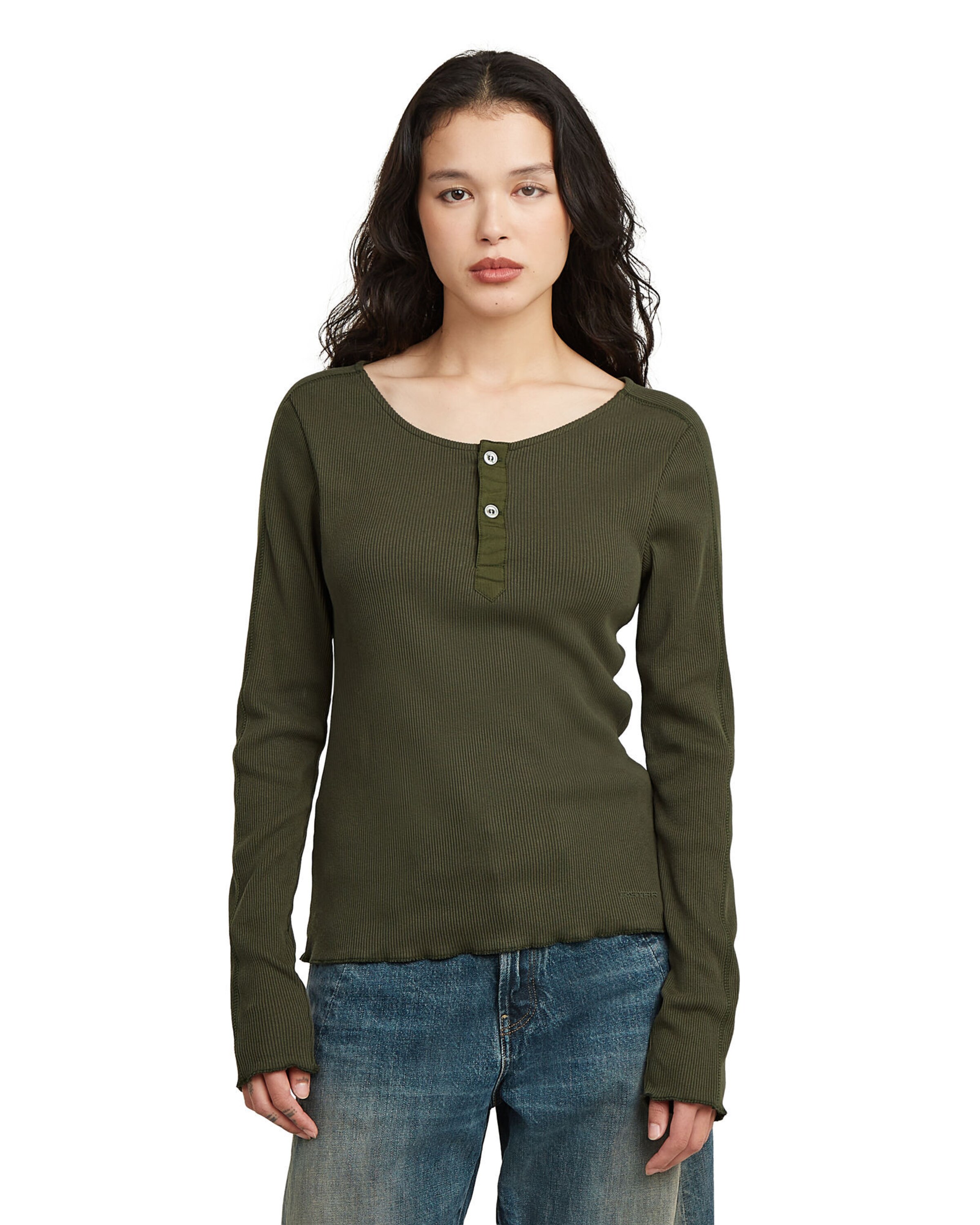 T-shirt 'Slim Henley Long Sleeve' G-STAR en gris : devant