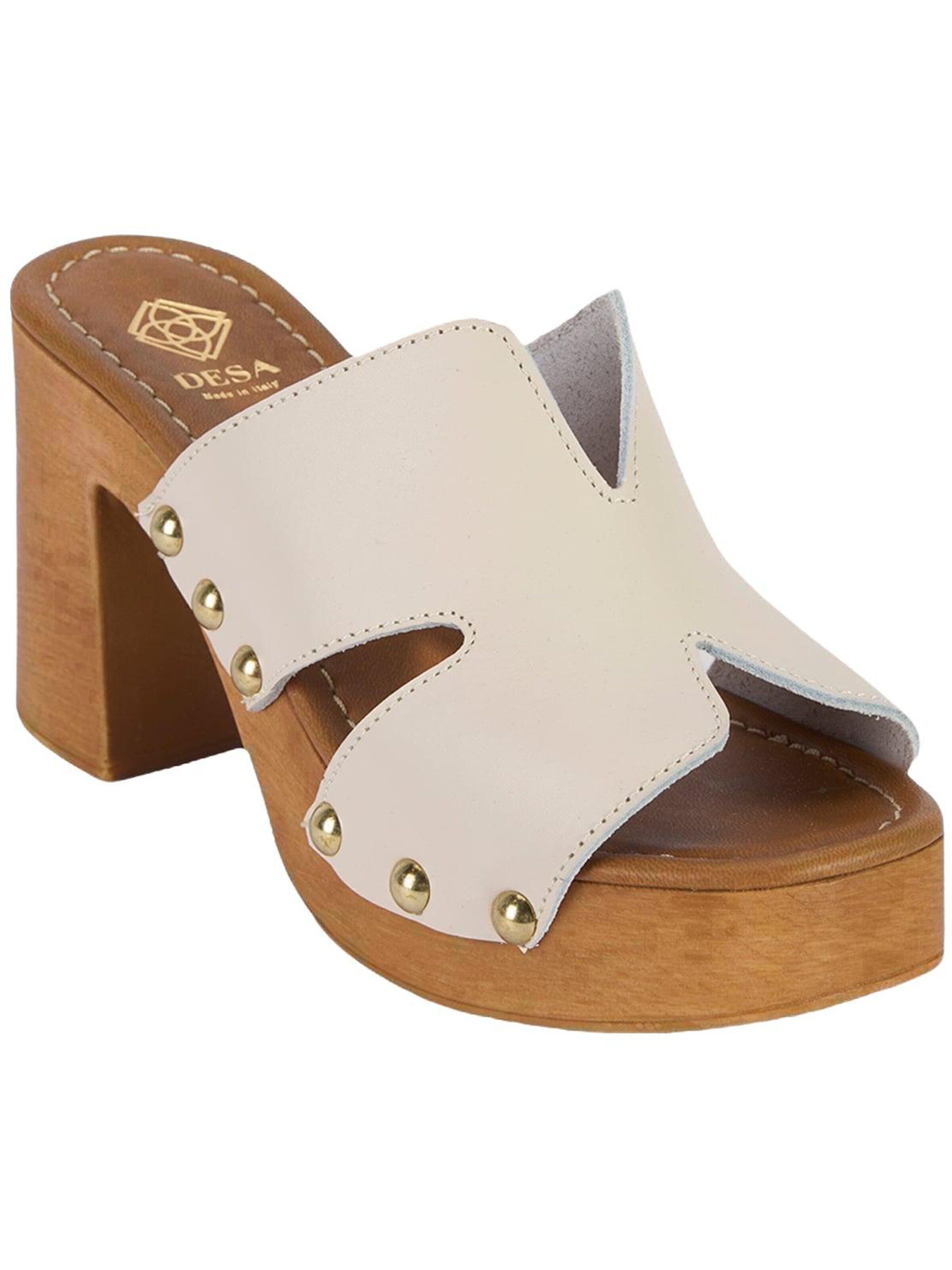 Desa Slipper 'DESA Damen-Plateausandalen aus Leder mit Nietendetail' in White