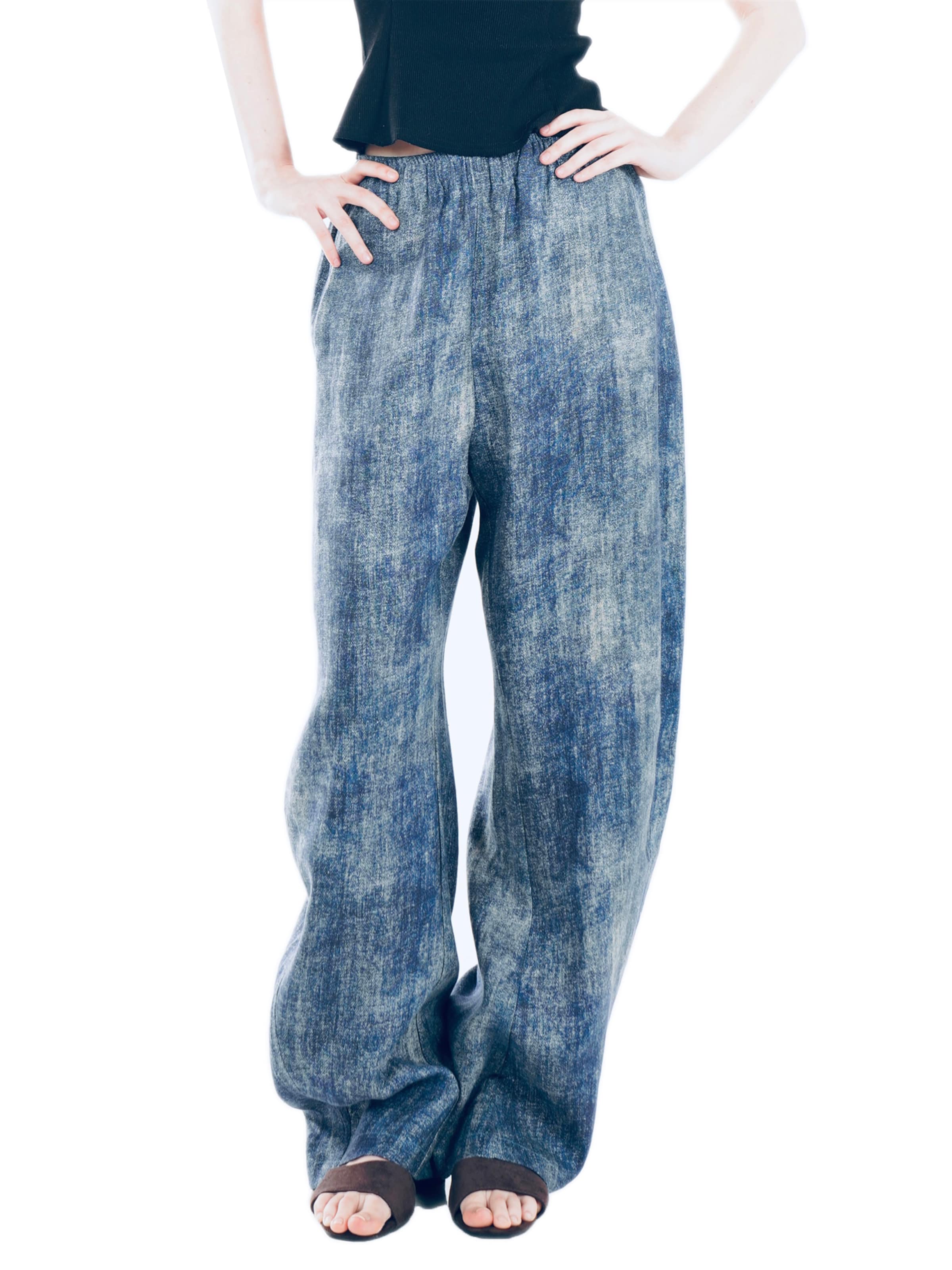 Regular Pantalon 'YOLIGEX Lockere Leinenhose Batik-Muster mit Gummibund' yoligex en bleu