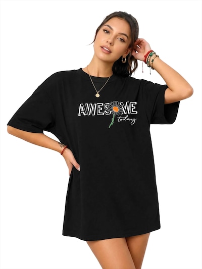 GORHEY Shirt 'Women's Summer Crew Neck Short-Sleeve Slogan Print Tees' in Black, Item view