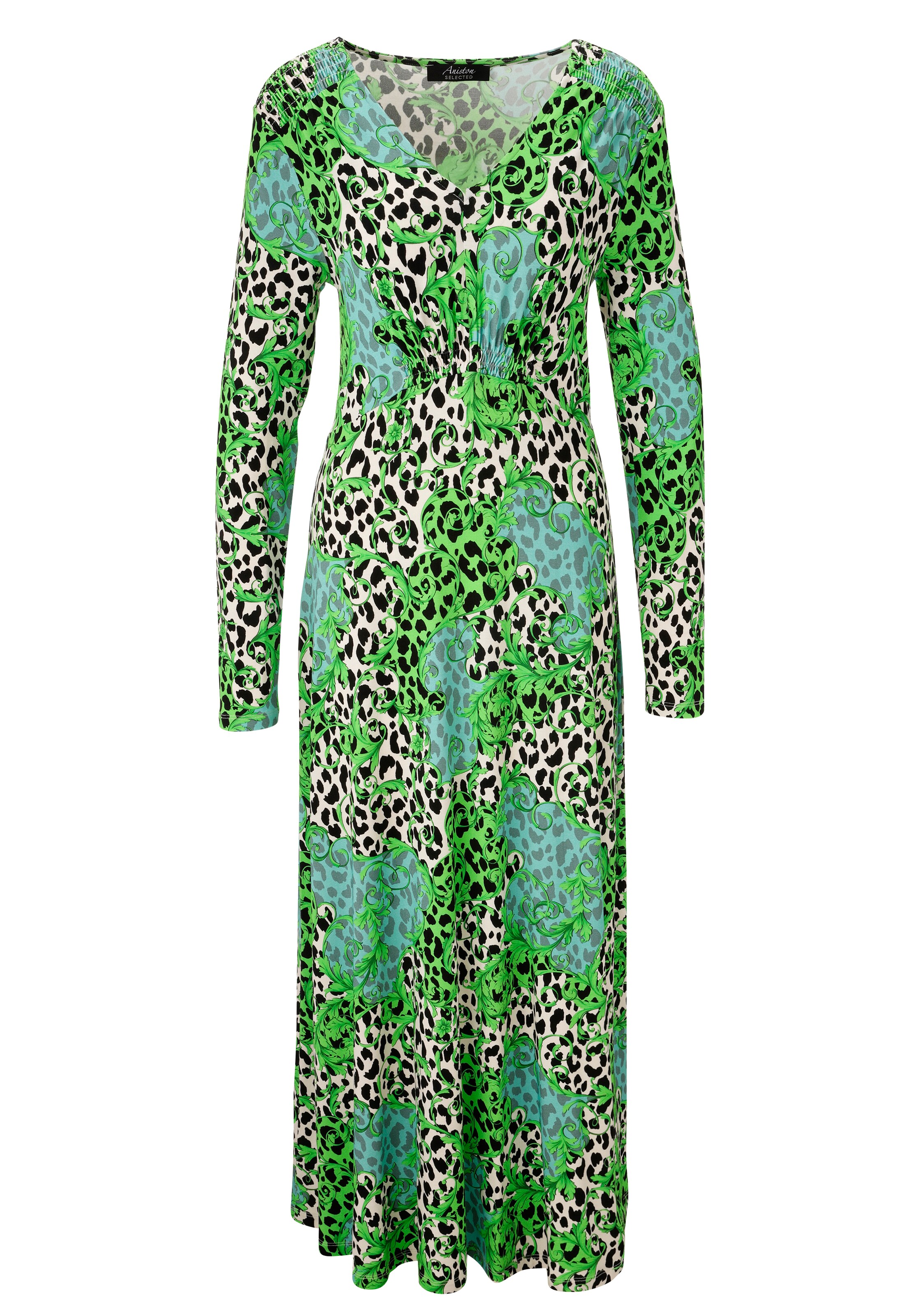 Aniston SELECTED Dress in Green / Black / Wool white, Item view